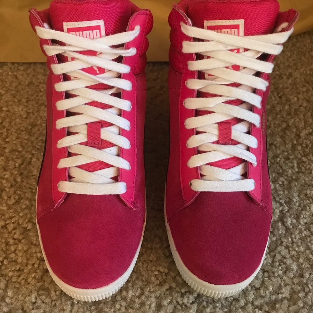 Puma hot pink high top sneakers